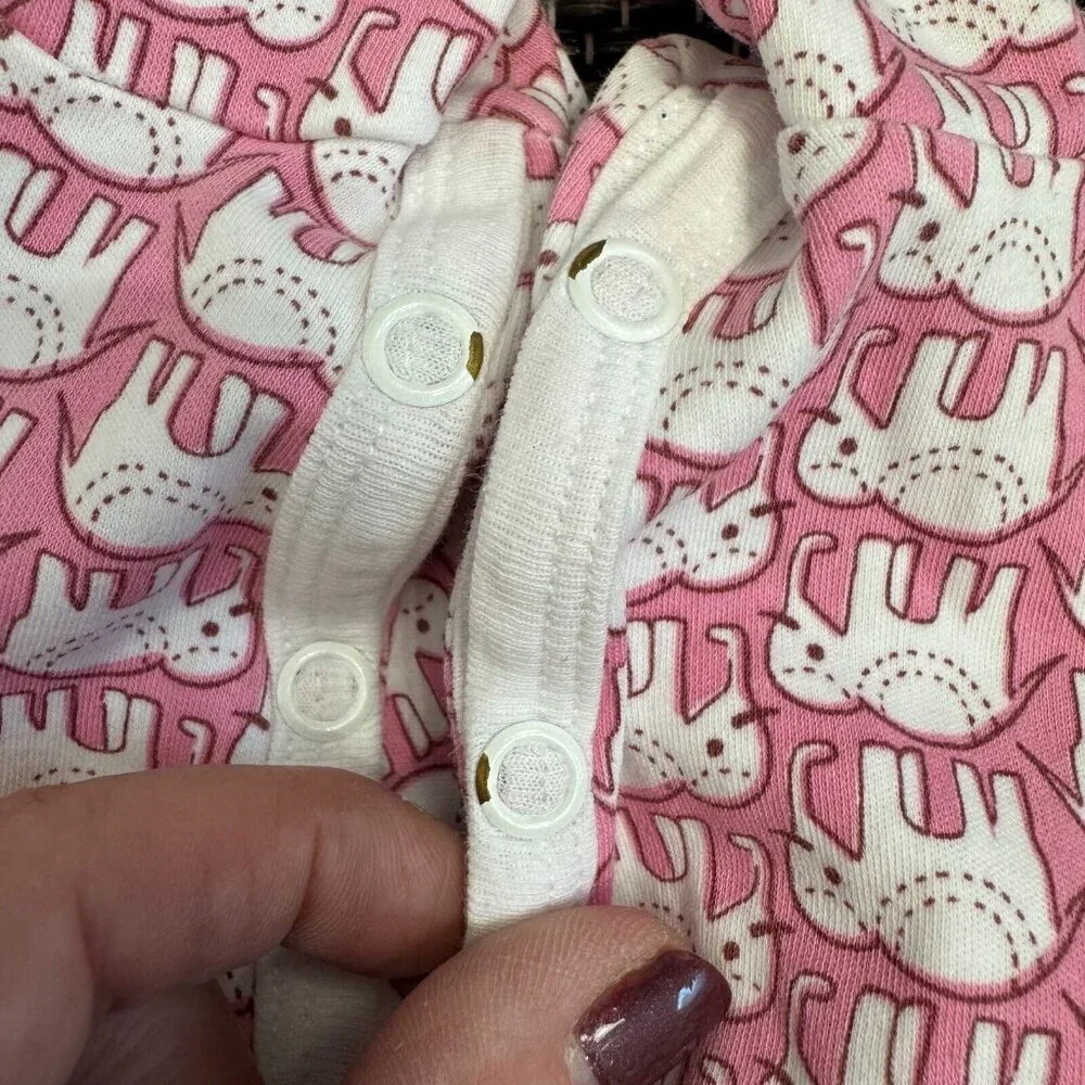 Roller Rabbit Hathi Elephant Print Footie Pajama One Piece Pink White Size 3-6MM